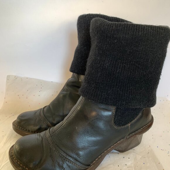 The Art Company Black Leather y2k Chunky Wool Sock Boot Molded Heel 40 Bohemian - Picture 9 of 16